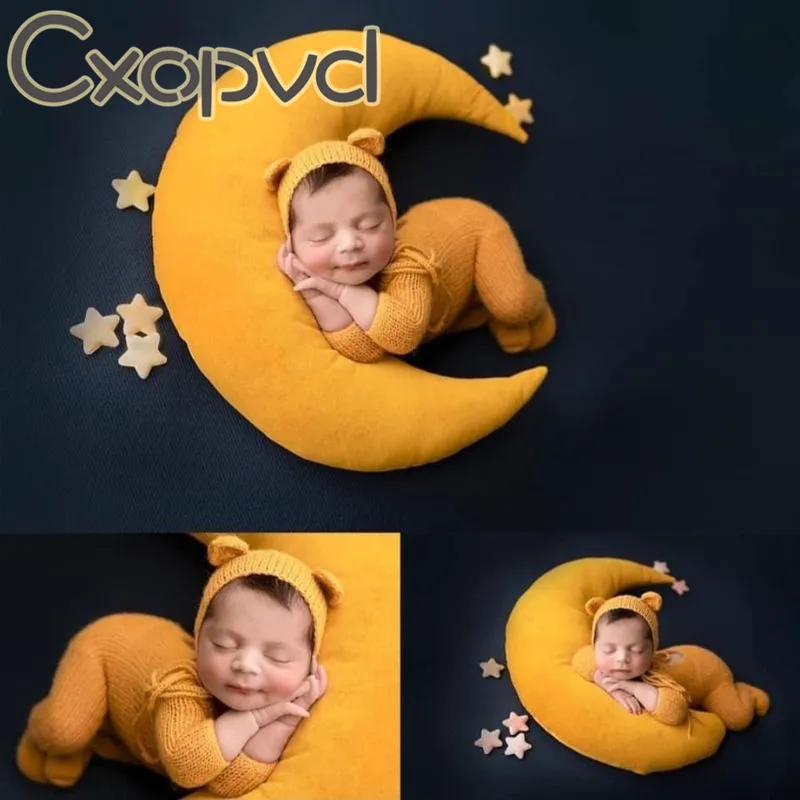 Baby Hat Posing Beans Moon Pillow Stars Set Newborn Photography Props Infants Photo Shooting Accessories