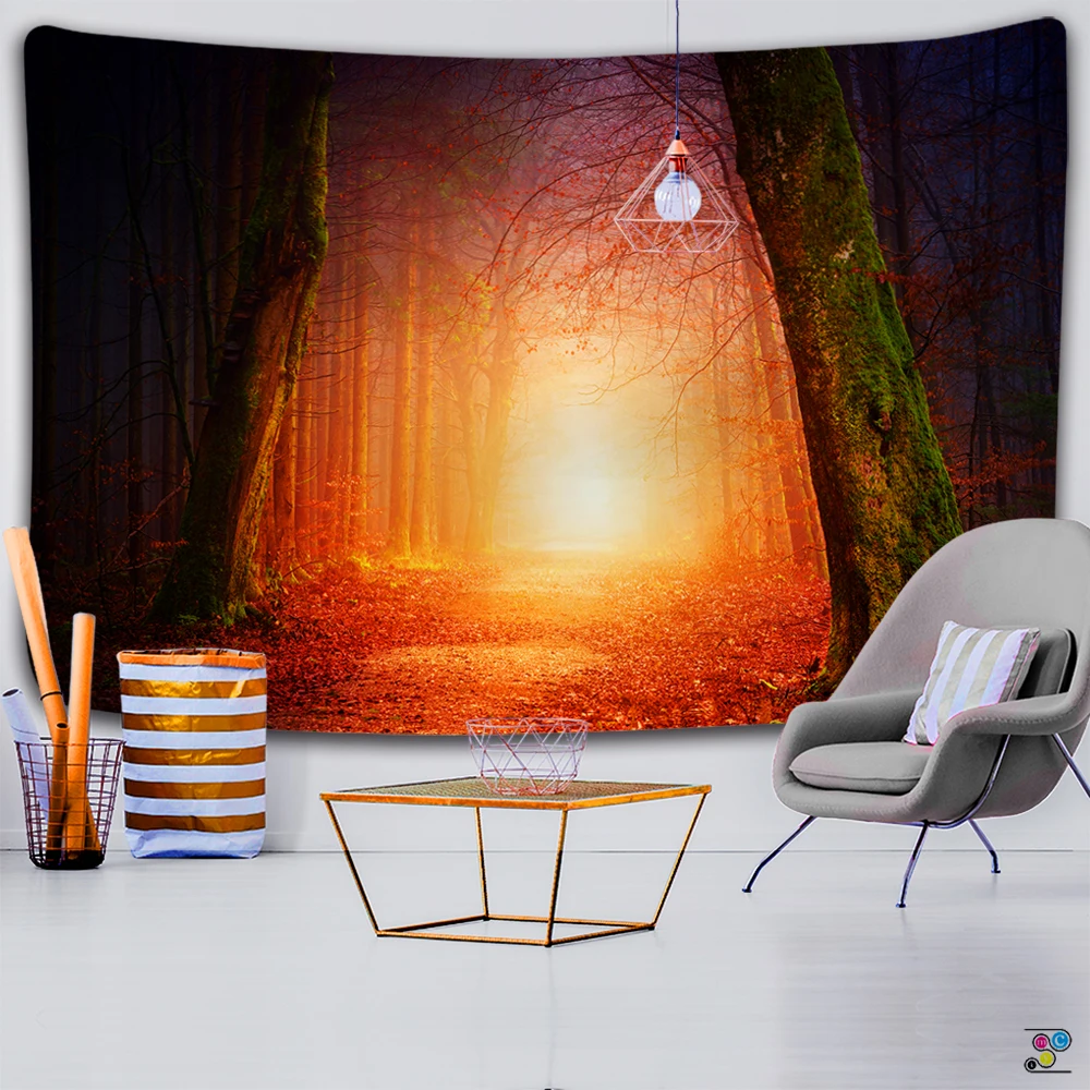 Красивый большой настенный гобелен с принтом природного леса недорогой богемный