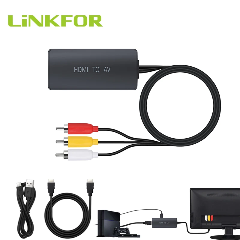 

Адаптер LiNKFOR HDMI-совместимый с AV RCA преобразователь в композитный видео аудио адаптер поддерживает PAL/NTSC 1080P для TV Roku Blu-Ray DVD PC