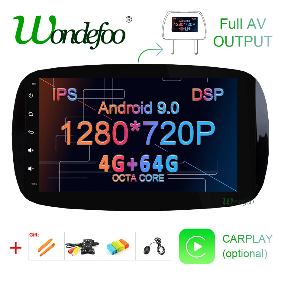 Android 9,0 4G ram 64G rom Автомобильный gps радио для Mercedes Benz SMART Мультимедиа стерео аудио навигация без DVD плеера