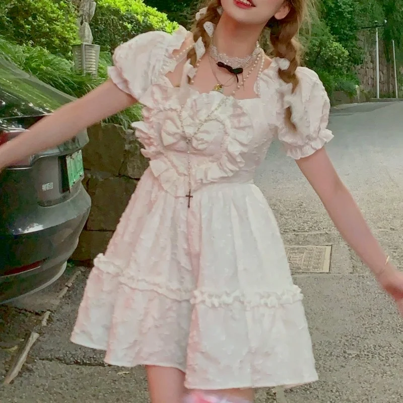 

Summer Kawaii Lolita Dress Women Korean Party Evening Elegant Sweet Dress Female Short Sleeve Princess Casual Y2k Dress 2021 New