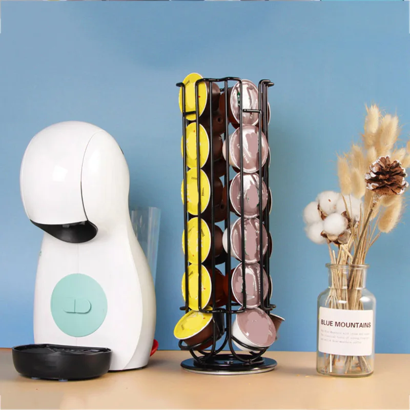 

24cups Rotatable Coffee Pod Holder For Dolce Gusto Capsule Display Capsule Rack Stainless Steel Tower Stand Storage Shelves