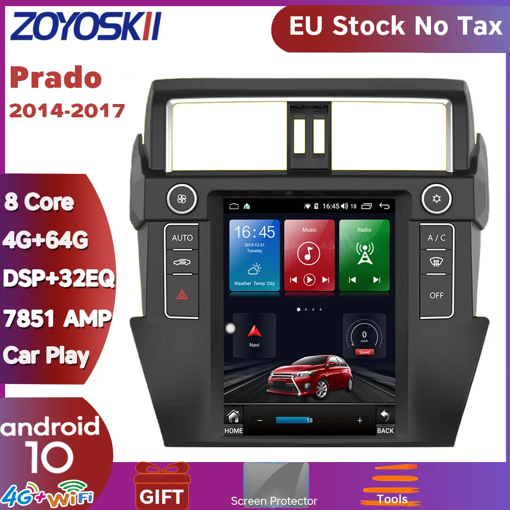 ZOYOSKII Android 9 1 7 дюймов вертикальный экран автомобильное радио GPS bluetooth для Toyota Prado