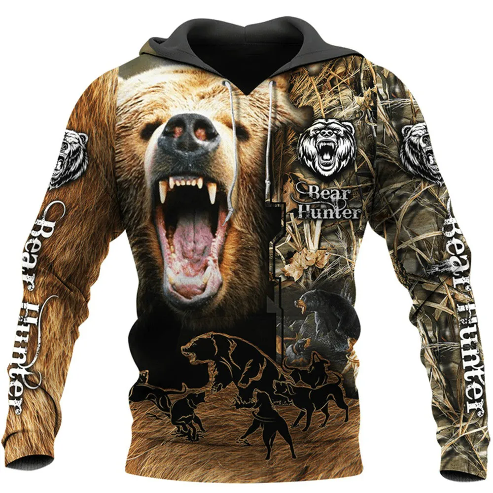 

Men Women Hooded Sweatshirt Hunting Bear 3D Print Camouflage Clothing Harajuku Style Casual Hot Sale