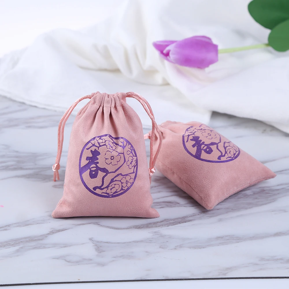 Бархатные мешочки на шнурке розовый фланель для ювелирных изделий шикарный