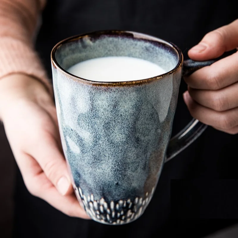 

Nordic style Retro Ceramics Mug Big Capacity Coffee Mugs With Spoon lover Tea Milk Cup Creative Anniversary Gift