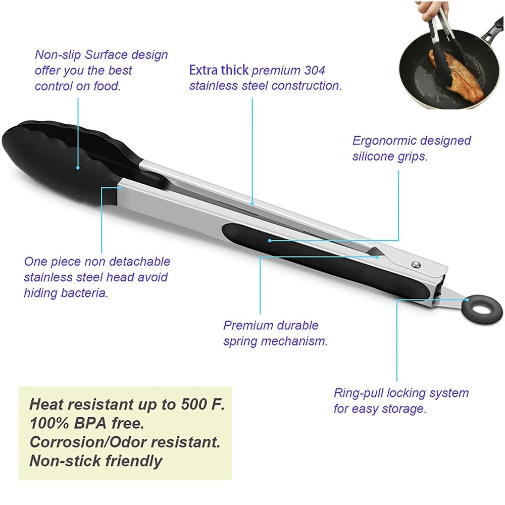 Кухонные силиконовые щипцы для барбекю антипригарный зажим из нержавеющей стали