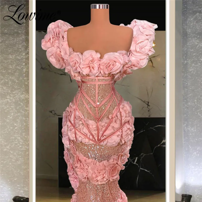 Lowime Pink Evening Dresses Long Prom Dress Celebrity Dresses For Middle East Women 2021 Plus Size Turkish Dubai Party Gowns