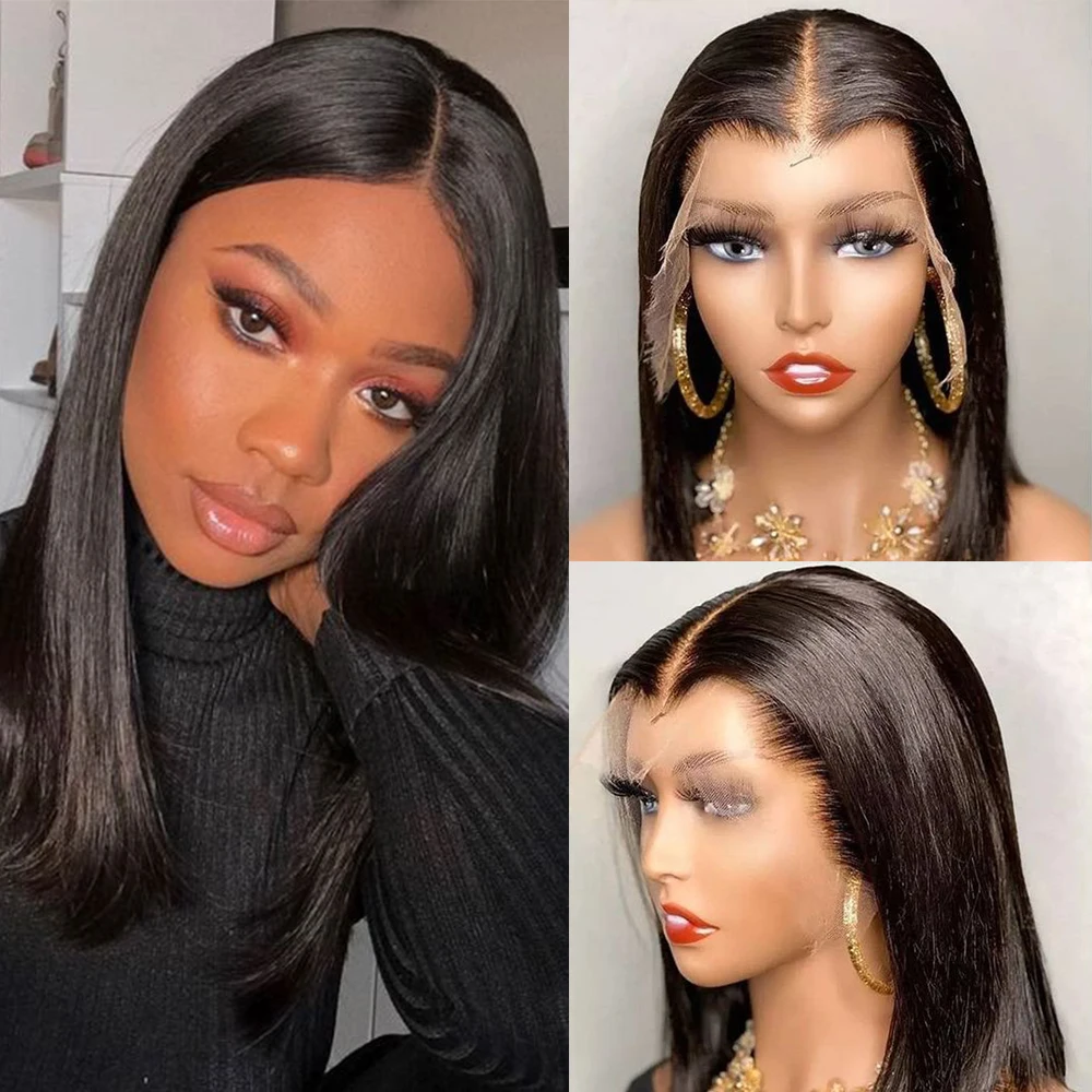 

Short Lace Frontal Closure Bob Wig 13x4 Lace Front Human Hair Wigs Straight Pre Plucked HD Transparent Lace Wigs For Black Women