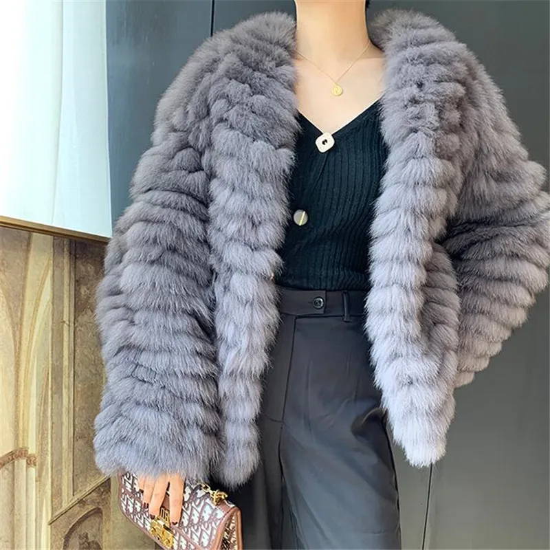 Abrigos mujer invierno 2021 зимняя шуба из натурального Лисьего меха женская меховая куртка