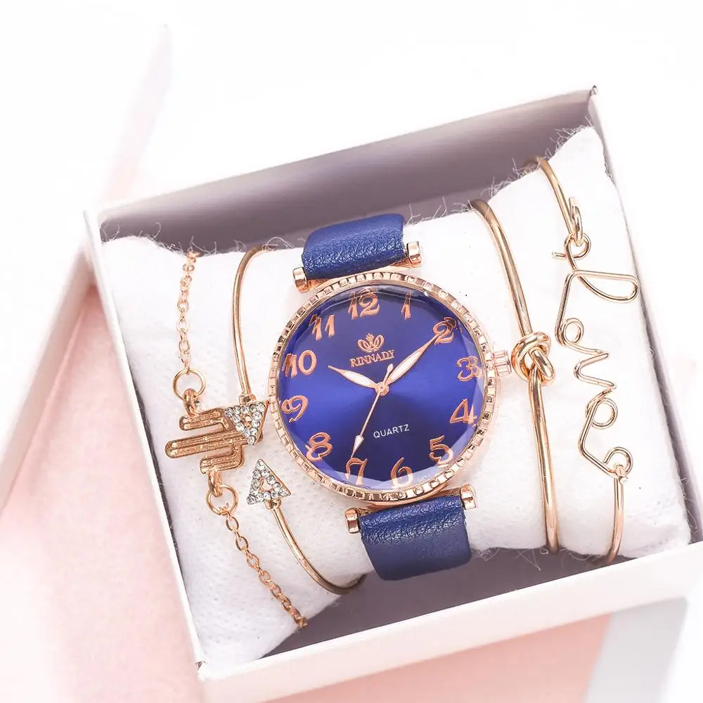 Комплект из 5 шт. Наручные часы повседневные кварцевые наручные с кожаным