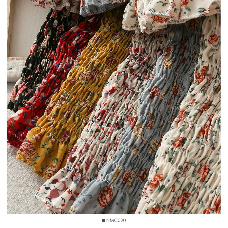 

Women Fashion Bodycon Floral Flowers Print Pleats Chiffon Blouse Lady Sweet Short Sleeve Top Girls Elegant Daily Basic Shirt