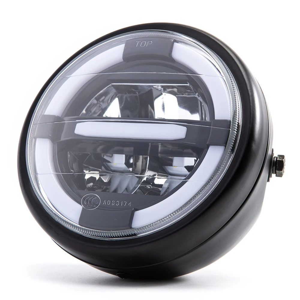 Motorcycle Retro Black Metal LED Headlight Lamp Daytime Running For CG125 GN125 Harley Cafe Racer Honda |