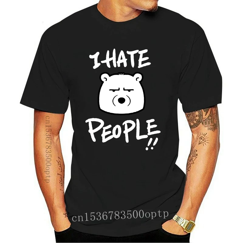 

I Hate People Men T Shirts Polar Bear I Eat People Solitary Autism Casual Cotton Short Sleeve Tees Round Neck T-Shirt Clothes
