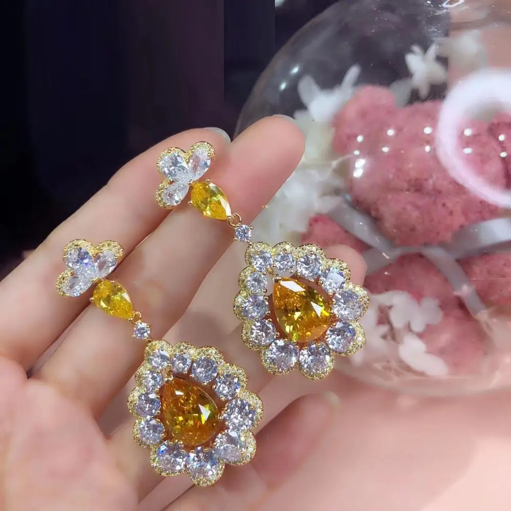 Женские свадебные серьги-капельки в форме цветка S925 цвета шампанского золото