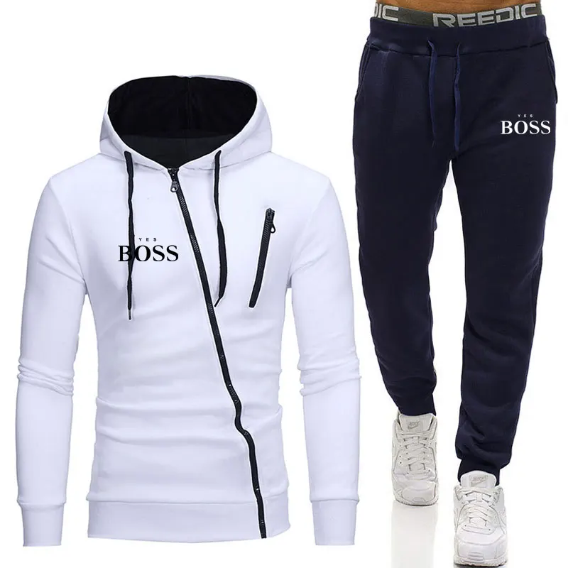 

2 Pieces Sets Tracksuit Men New Brand Autumn Winter Hooded Sweatshirt +Drawstring Pants Male Stripe Patchwork Hoodies Bigsweety