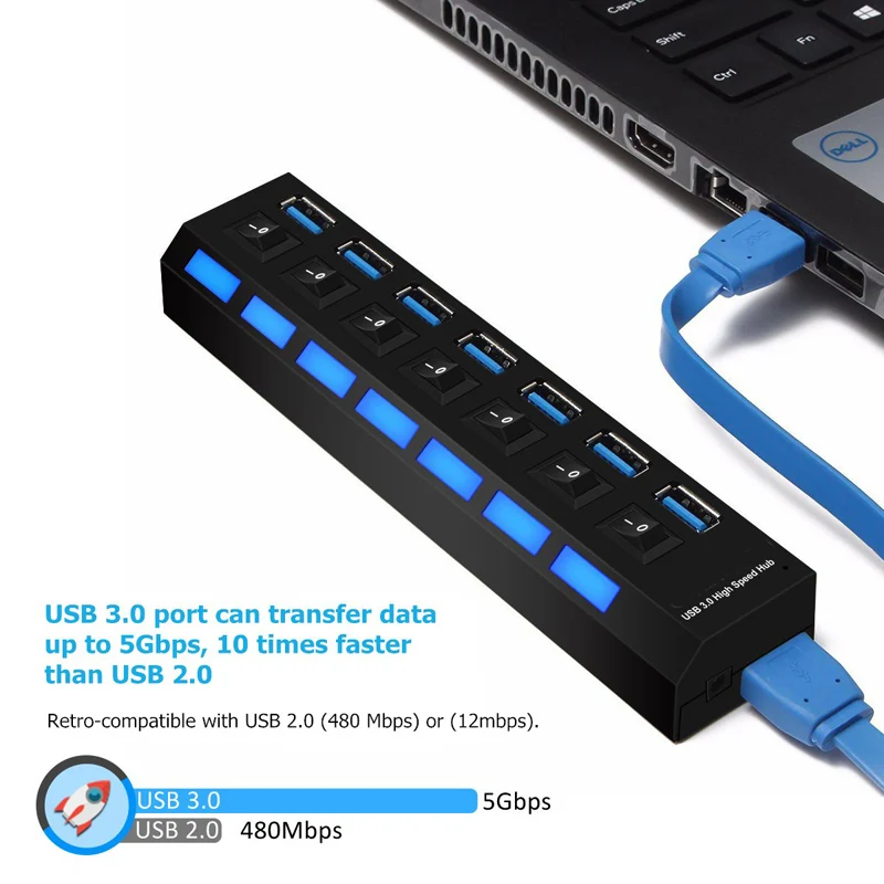 USB 3 0 концентратор мульти 4 7 Порты и разъёмы сплиттер с Мощность адаптер для Macbook Pro
