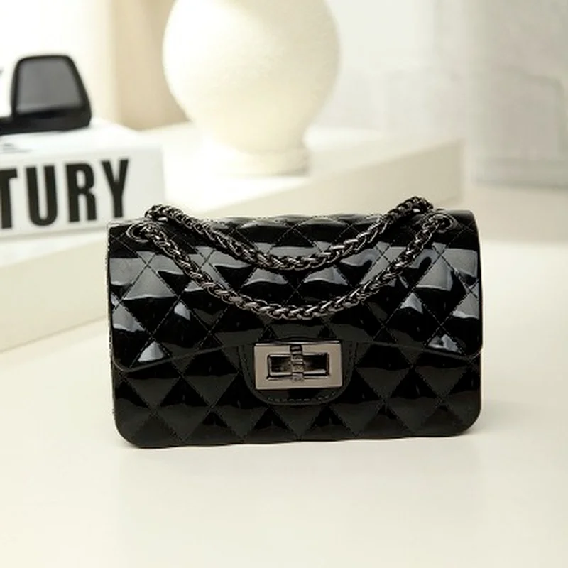 

2021 European and American Metal Buckle Small Fragrant Jelly Bag Rhombic Chain Crossbody Shoulder Women's Bag Small Square Bag