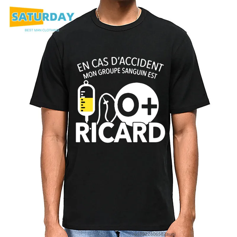 

En Cas D Accident Mon Groupe Sanguin Est O Ricard Men Tshirt Women Casual 90s Style Tops Tee Unisex Clothes,Drop Shipping