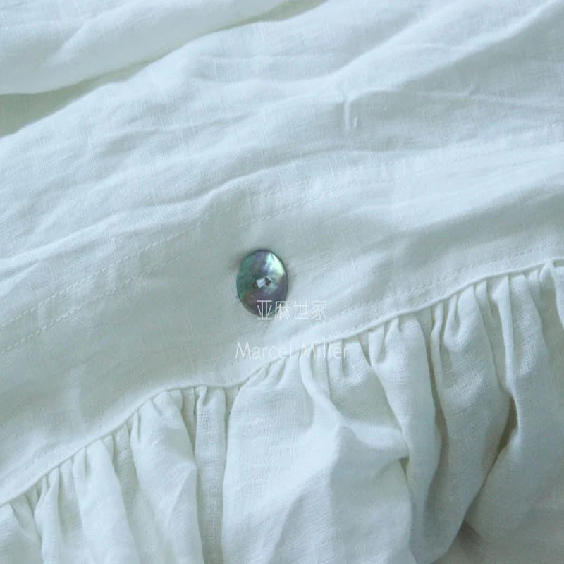 Льняная плоская простыня с двойными рюшами предварительно вымытая супер мягкая