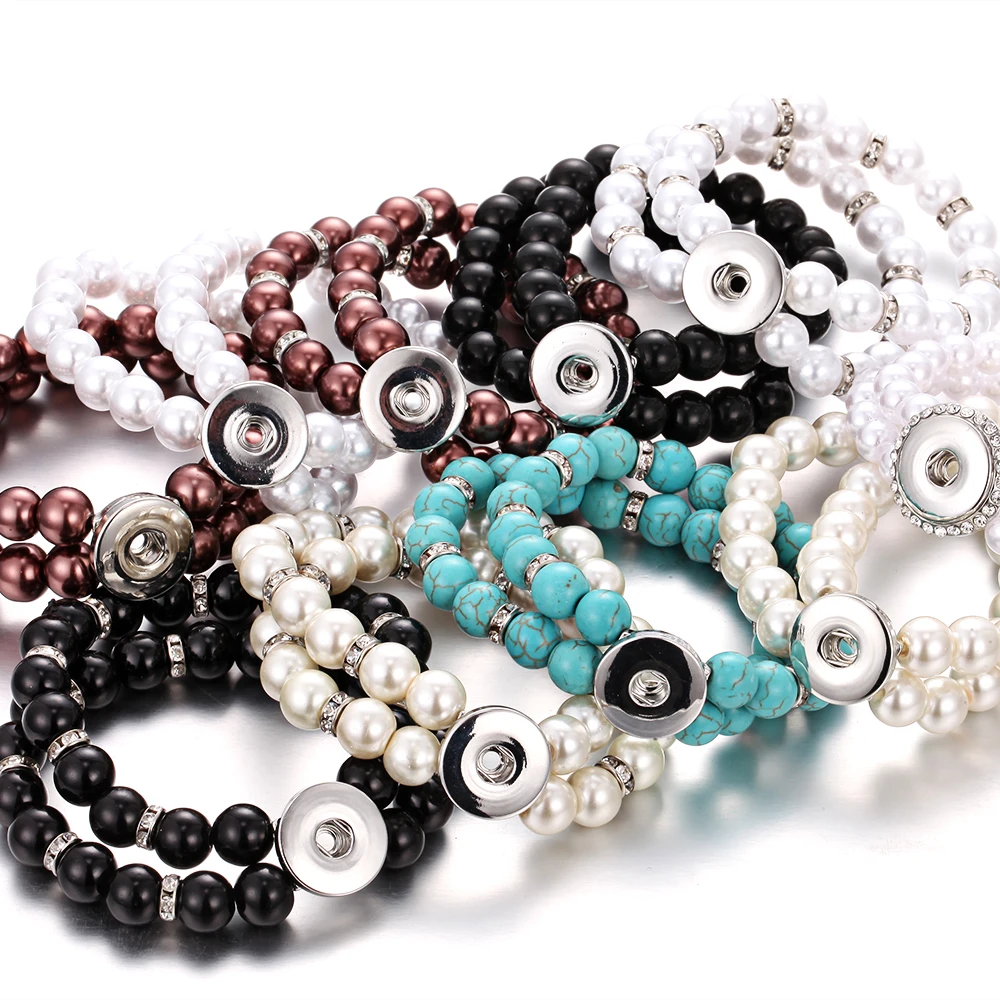 Snap Jewelry 18 мм Button браслет эластичный регулируемый ручной работы 0 имитация жемчуга