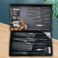 6pcs chef knives set black blade paring utility santoku kitchen slicing bread cooking knives set tools