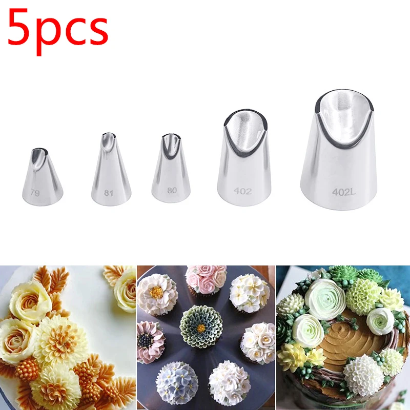 

5PCS Cream Nozzles Icing Piping Nozzle Russian Pastry Tips Baking Tools Cakes Decoration Set Stainless Steel Nozzles Cupcake