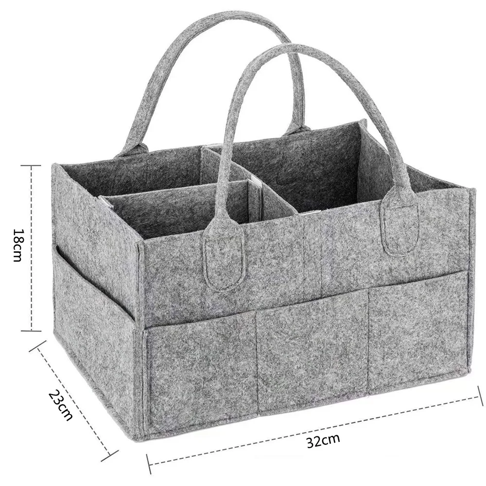 

1Pc New Baby Diaper Caddy Felt Basket Storage Nursery Organizer For Car ,Travel Gray With Changeable Compartments
