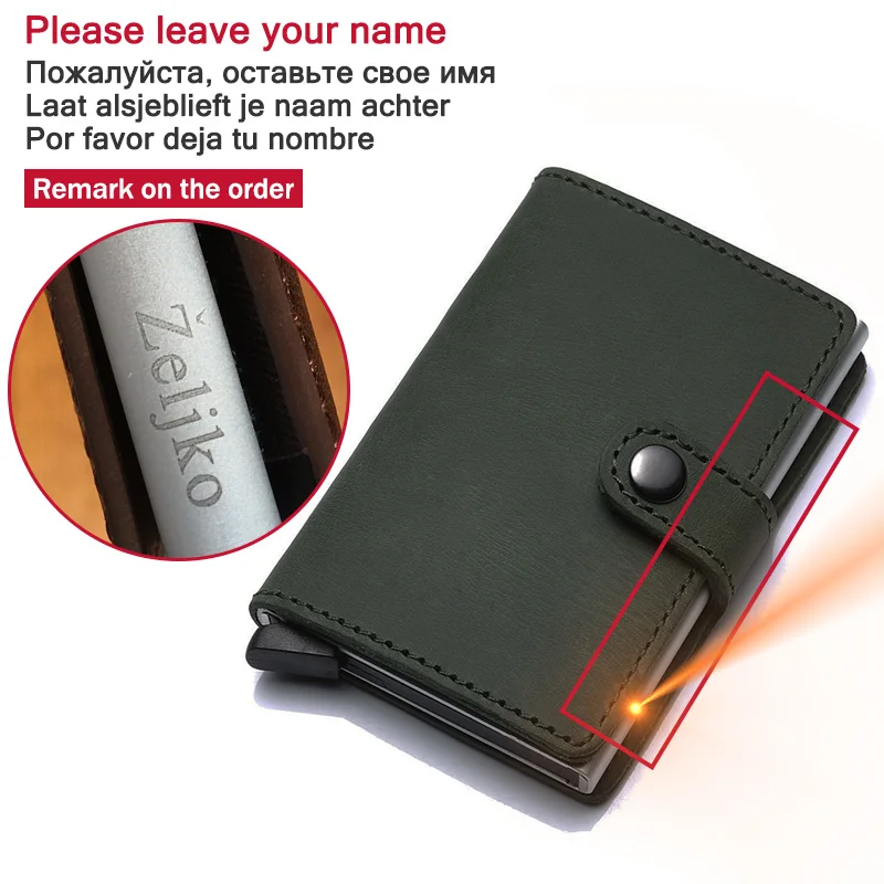 leave your name Натуральная кожа мужской кредитный держатель для Карт RFID Блокировка Мужской кошелек ID держатель для карт Банк бизнес кошельки Кошелек для женщин карточки, застежка - Цвет: leave your name