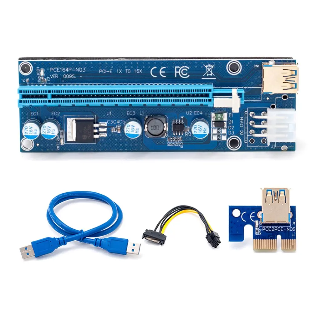

Newest Ver009 Usb 3.0 Pci-E Riser Ver 009S Express 1X 4X 8X 16X Extender Riser Adapter Card Sata 15Pin to 6 Pin Power Cable