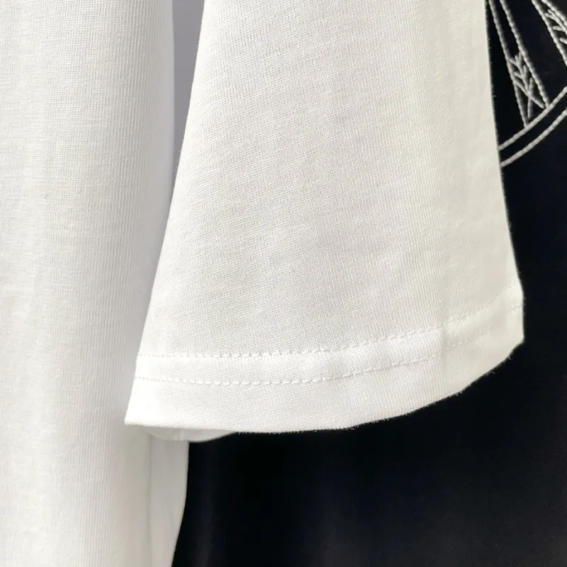 

DEAT 2021 New Summer And Autumn Fashion Patchwork Casual Beaded Waist Bow Decoration Short Sleeve Loose T-shirt Top Women SL425
