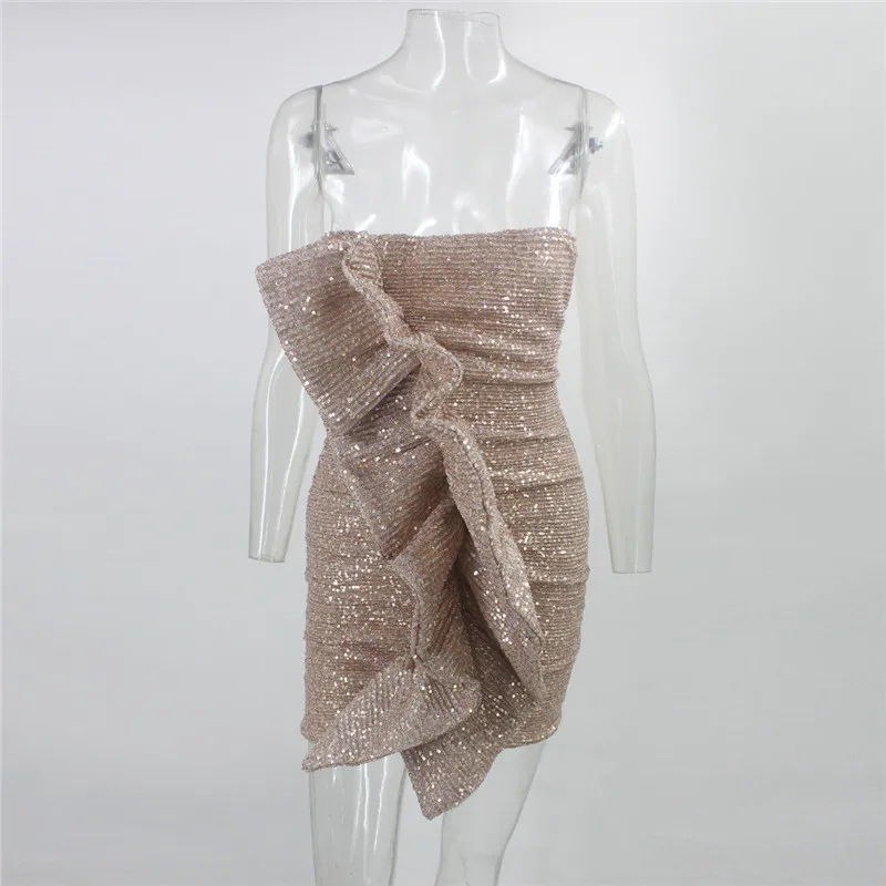 КМ СТИЛЬНЫЙ 2019 Женская Одежда Vestidos Ruffles Платье Новой Моды Сексуальный Пайетки Труба Верхнее Коктейльная Вечеринка Bodycon Сумка Бедро.