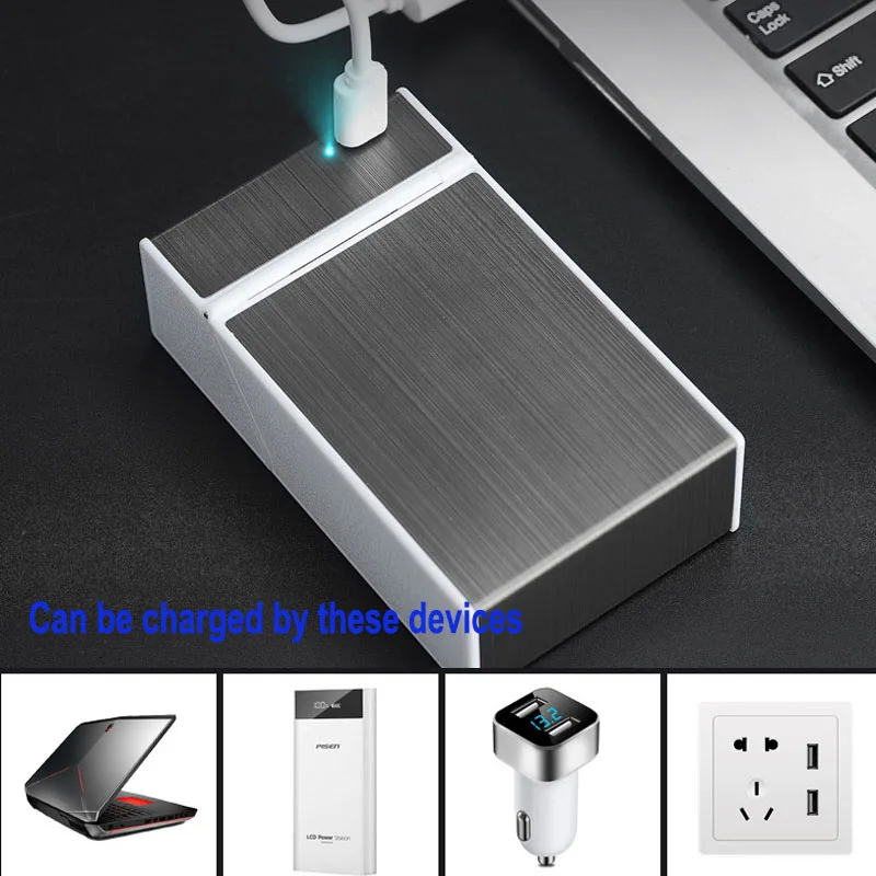 Портативный USB Перезаряжаемый чехол для сигарет с зажигалкой Электрический