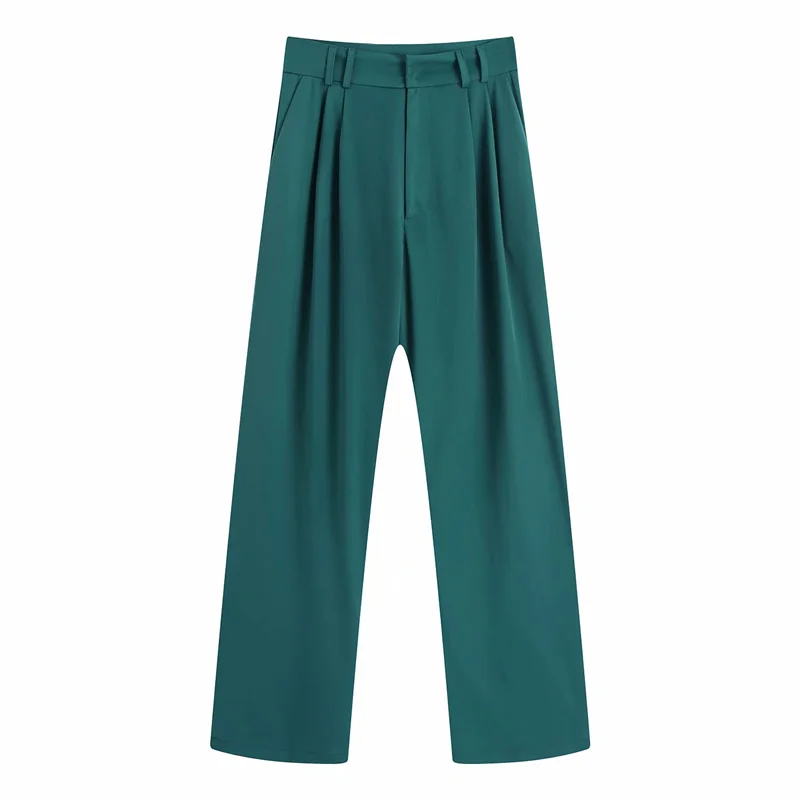 

ZXQJ Women Loose Solid Trousers 2021 Autumn Fashion Office Ladies Comfort High Waist Wide Leg Pants Female Pocket Bottoms