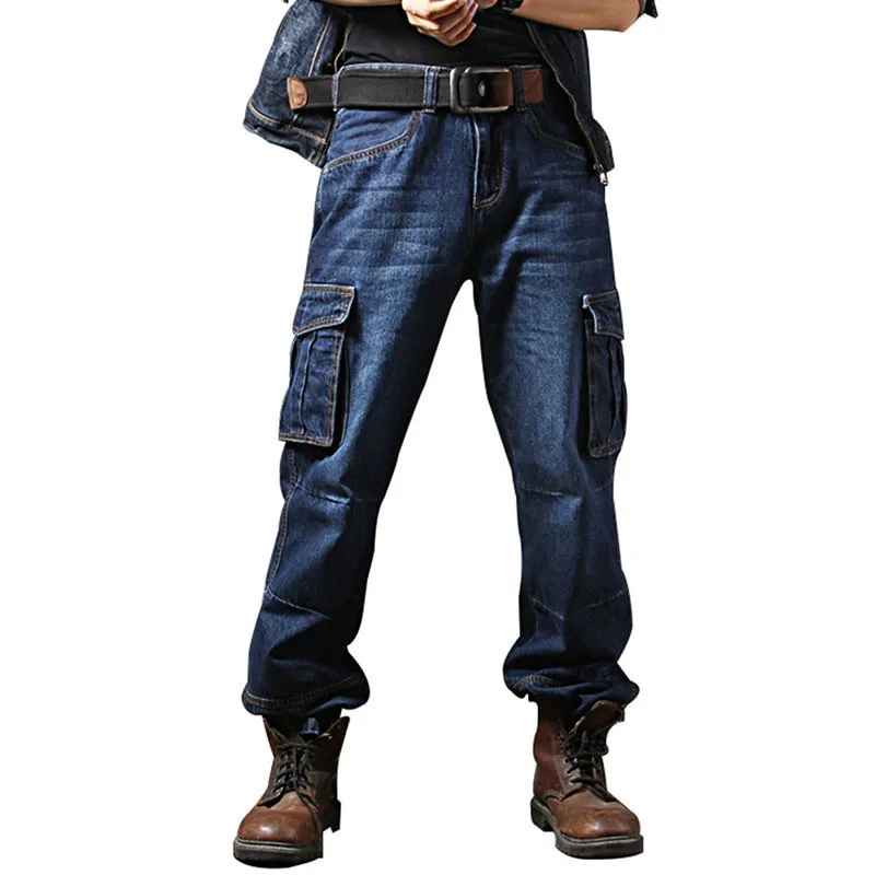 

Men`s Casual Motorcycle Workwear Multi Pockets Denim Biker Cargo Jeans Pants For Men Plus Size