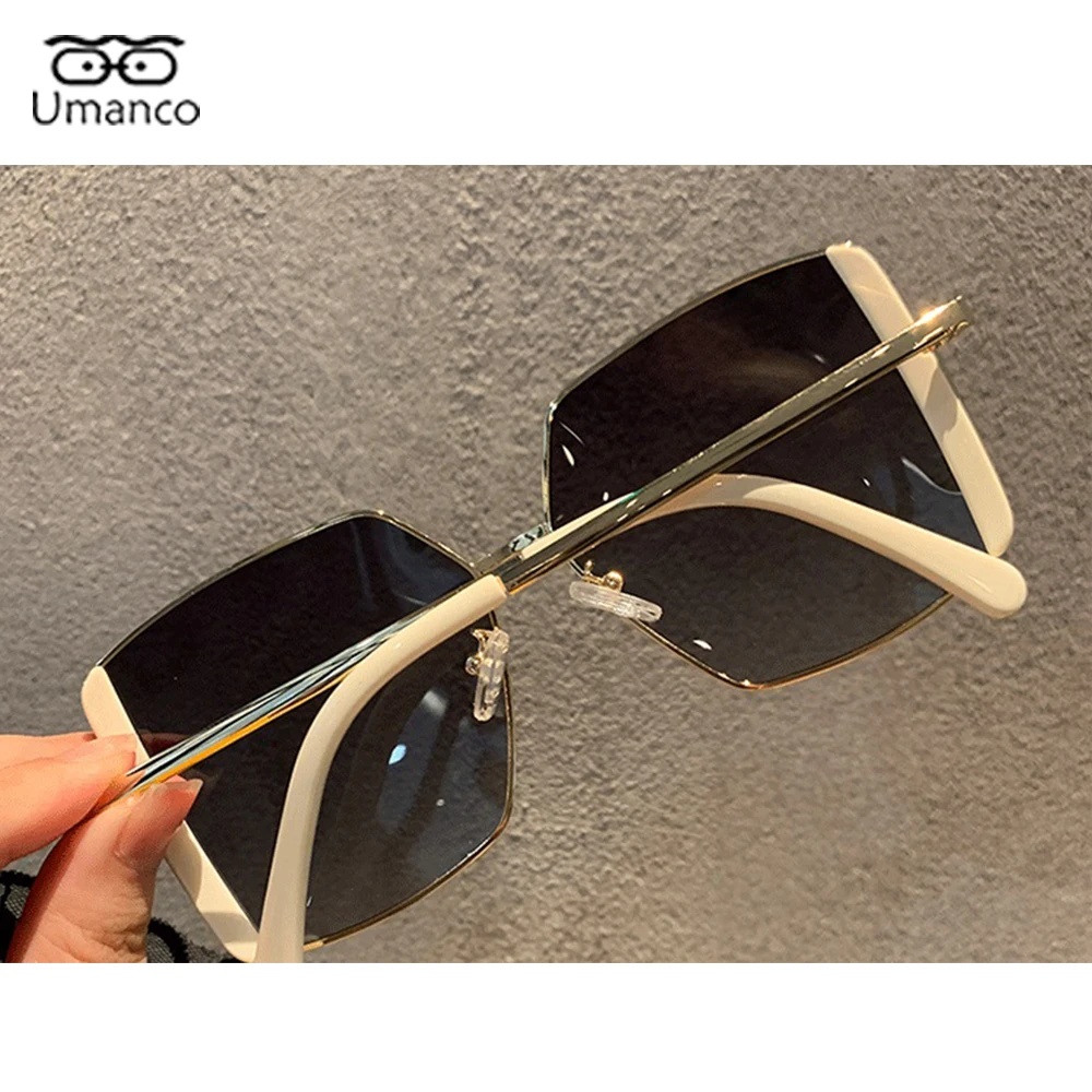 

2021 Fashion Big Size Square Sunglasses for Women Men Metal Frame AC Lens Sun Glasses Male Female UV400 Beach Street Shades