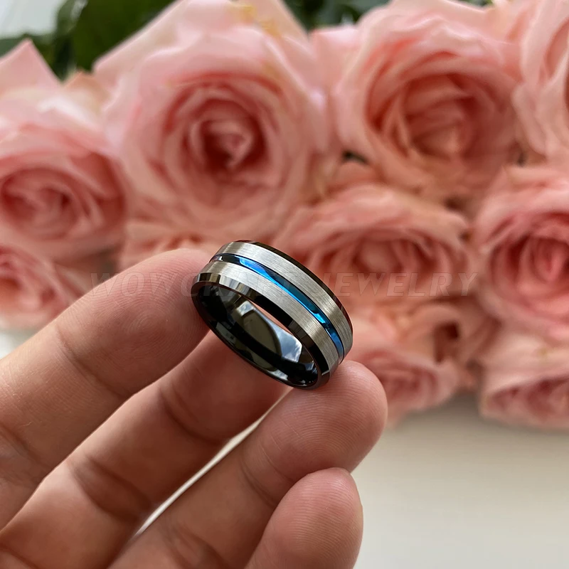 8 мм черный Вольфрам обручальное кольцо из матовой поверхностью Обручение синий