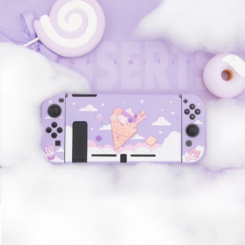 Чехол Geekshare для Nintendo Switch Kawaii мороженое кот мультяшный фиолетовый звездное мягкий