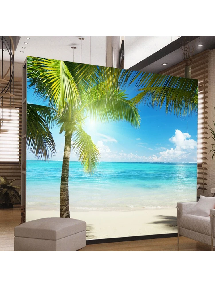 

Hd Wallpaper Coconut Tree Beach Landscape Fresco Photo Custom 3d Mural Wallpaper