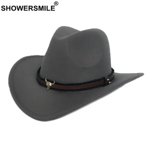 Ковбойская шляпа SHOWERSMILE в стиле вестерн для мужчин и женщин, элегантная винтажная шапка джентльмена и джаза из коровьей кожи, в стиле джаз, Осень-зима, ковбойские шляпы для женщин