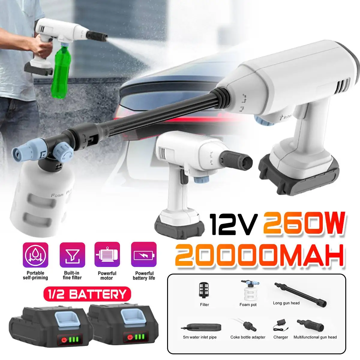 

New 150Bar 20000mAh High Pressure Cleaner Car Washer Cordless Water Gun Cleaner Spray Water Nozzle Cleaning For Makita Batter