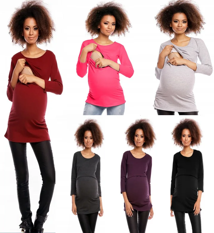 

New Round Neck Maternity Wear Fashion Nursing Long Sleeve T-Shirt pregnant clothes maternity tops maternity