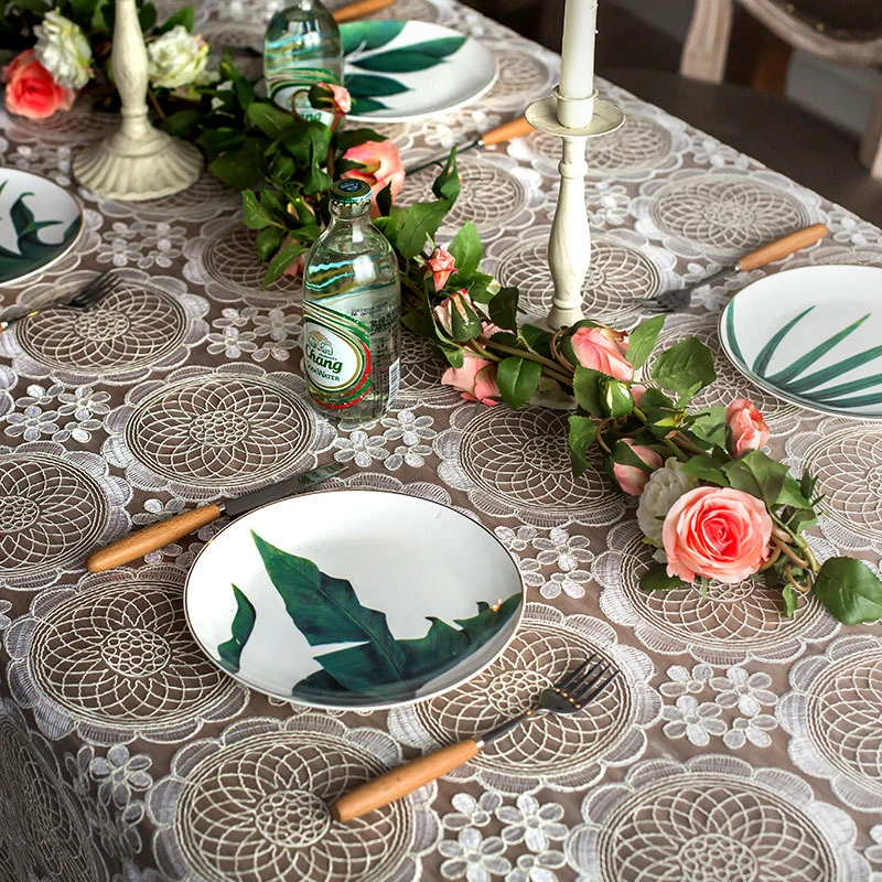 

European Pastoral Lace Jacquard Fashion Tablecloth Banquet Party Wedding Christmas Decoration Bedroom Small Round Table Cloth
