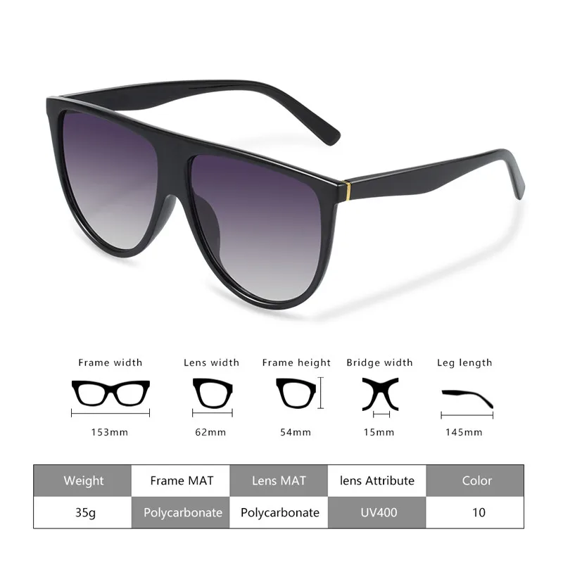 

2021 New Fashion Sunglasses Women Vintage Retro Flat Top Oversized Sun Glasses Square Pilot Luxury Designer Large Black Shades