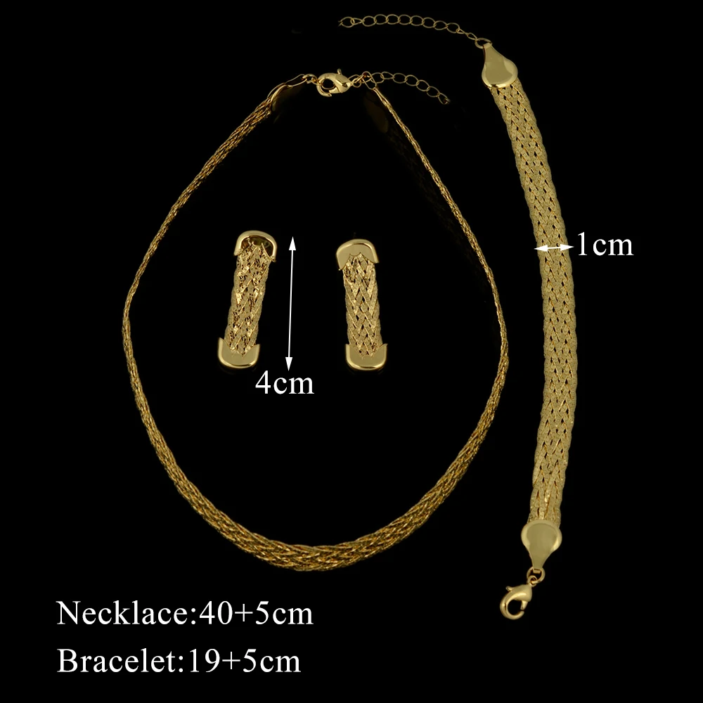 

BPOYB Luxury Glittering Hand Knitte Golden Earrinngs Necklace Bracelet Trendy 24 Gold Fill Jewelry Set For Women Christmas Gift