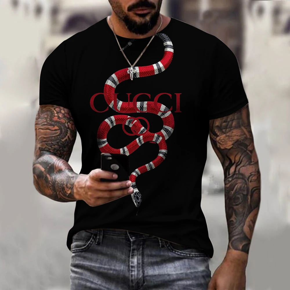 

2021 Men's 3D GU snake solid color printing Harajuku T-shirt fashion streetwear stitching size 110-6XL summer fashion plus size