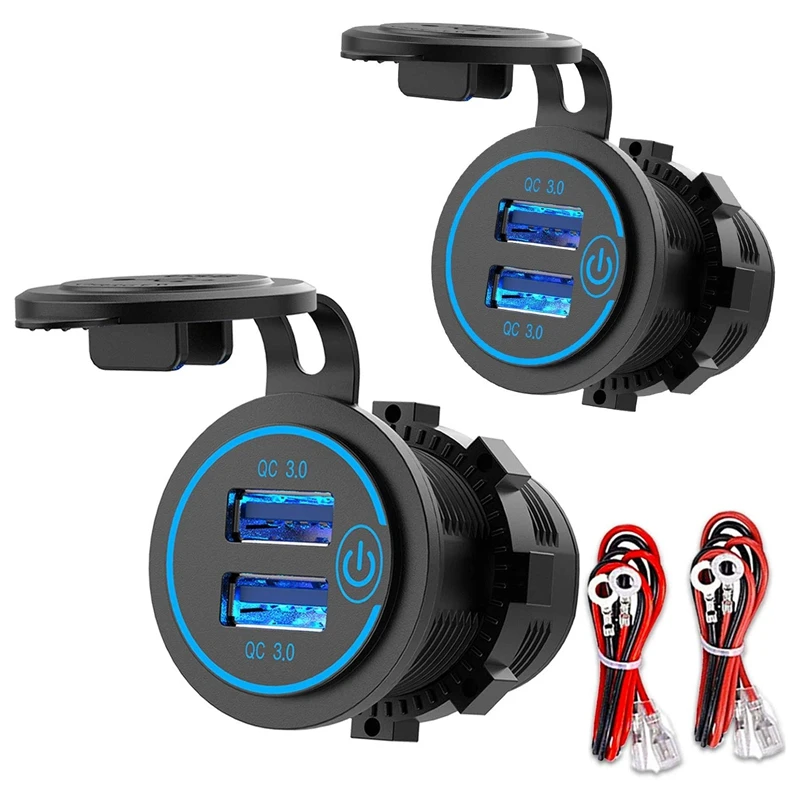 

12V USB Outlet, Quick Charge 3.0 Dual USB Power Outlet with Press Switch, Waterproof Charge USB Charger Socket [2 Pack]