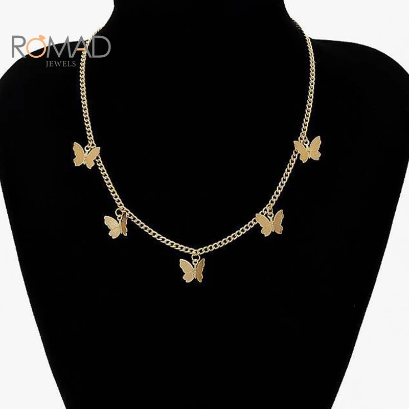 

ROMAD Women Fashion Lovely Gold Silver Plated Butterfly Short Necklace Choker Necklace Romantic Gift Jewelry Wholesale#