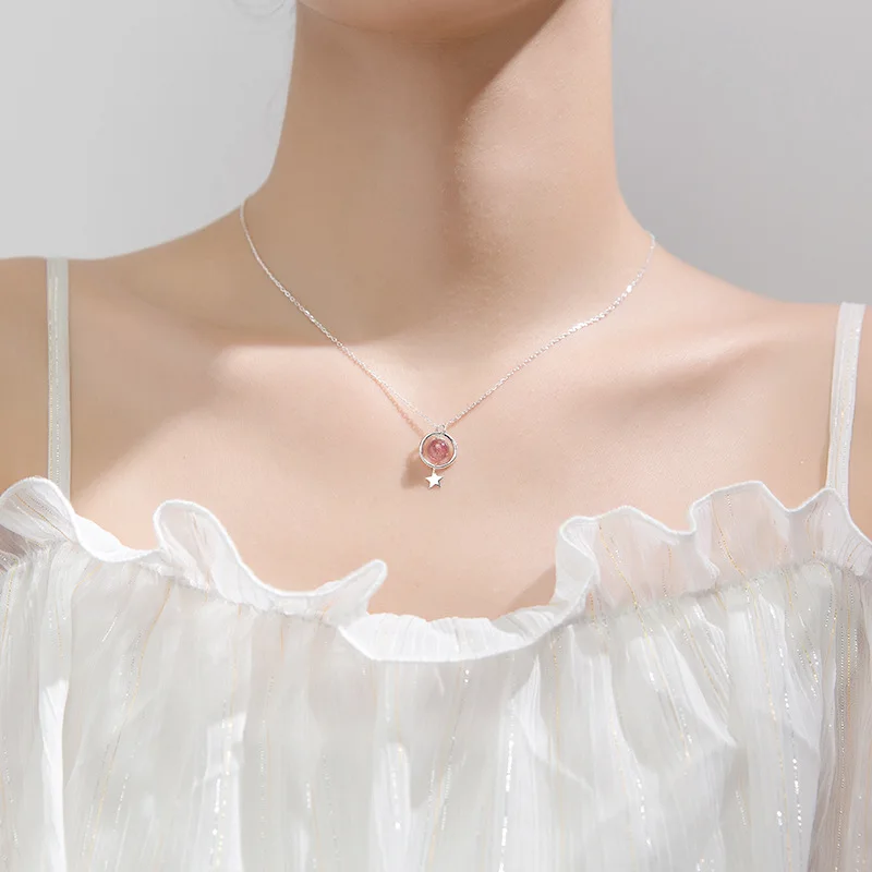 Trustdavis 925 Стерлинговое серебро милая круглая звезда клубника Хрустальная