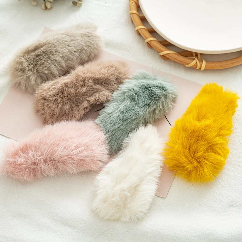 

Winter Plush Hair Clip Candy Color Faux Rabbit Fur Hairpin Girls Hair Barrettes Korean Fashion Hairs Accessories Hairs Clip